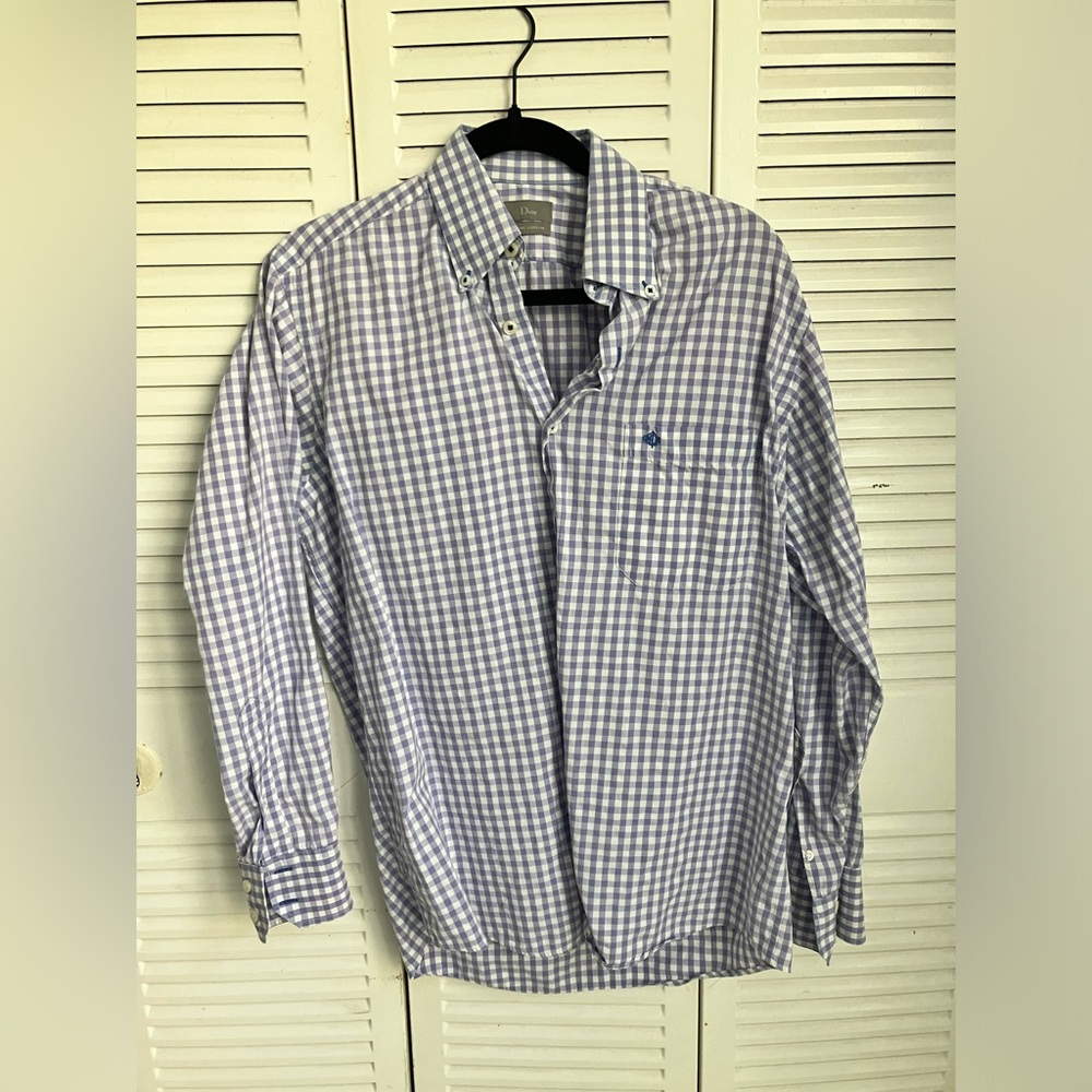 Dior Men’s Shirt Medium Lavender Gingham Checkered Pattern